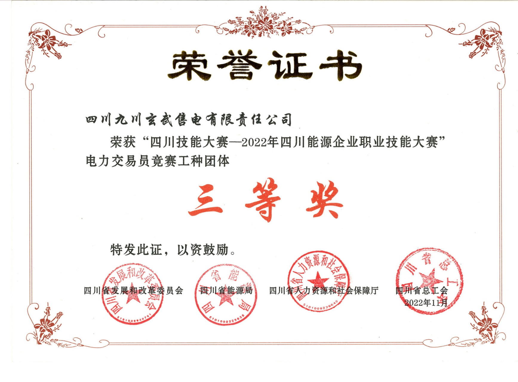 2022年四川能源企业职业技能大赛团体三等奖